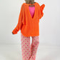 Crochet sweater with back cut-out - neon orange