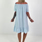 Light blue dress with short sleeves and flounce