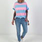 Striped Sweat T-Shirt - light blue-pink