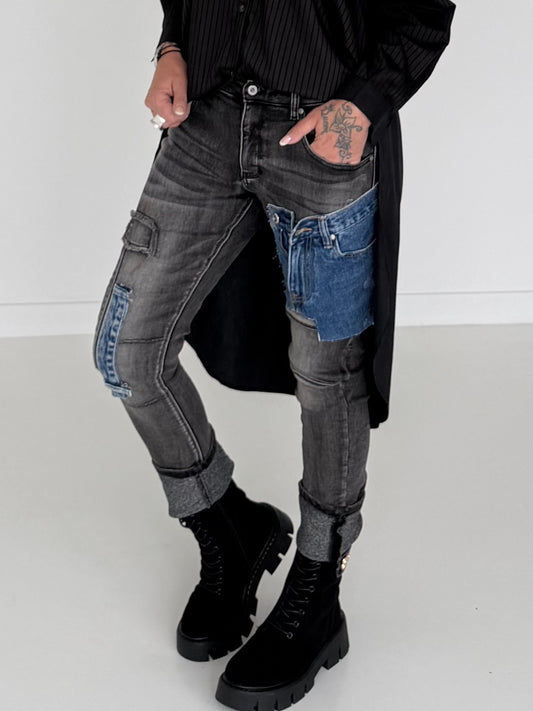 Jeans mit Denim-Details - used-black