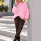 Oversized Pullover mit Grobstrickärmeln - rosa
