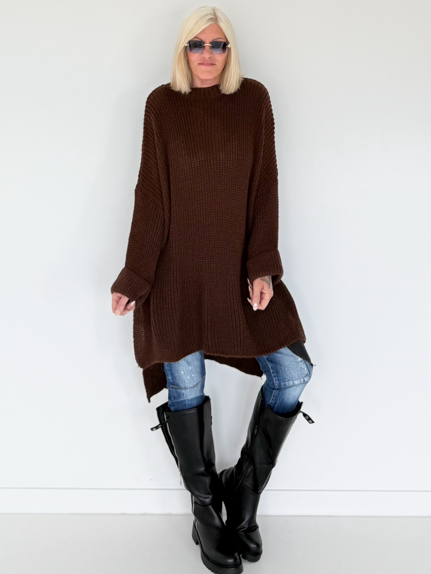 Long Strickpullover - schoko
