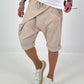 Short baggy shorts with side overlay - beige
