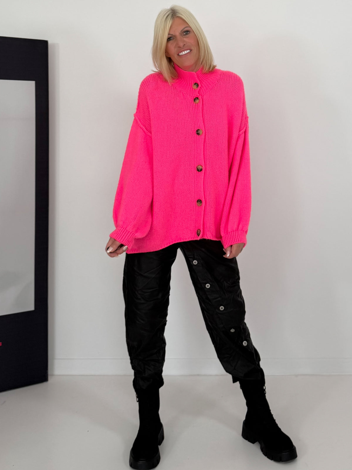 Oversized Strickjacke - neonpink