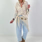 Boho Blouse with Crochet Collar - Beige