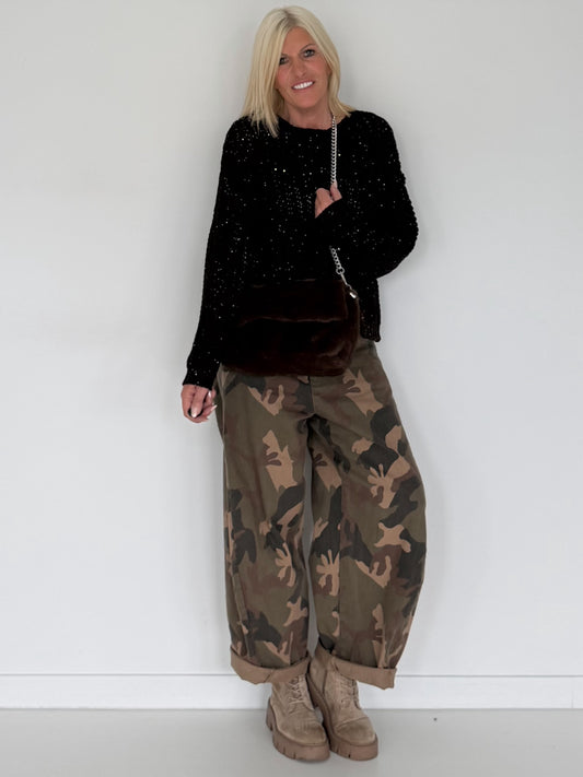 Pullover mit Pailletten - mokka