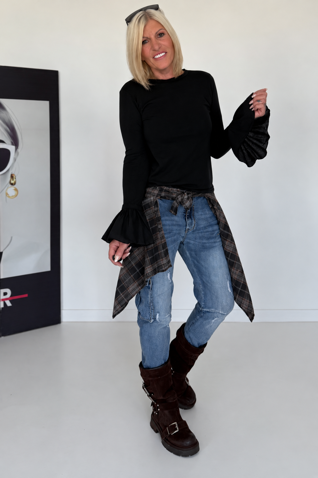Waist Wrap im Karomuster - schwarz-mehrfarbig