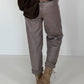 Vegane Lederhose Knopfleiste quer - taupe