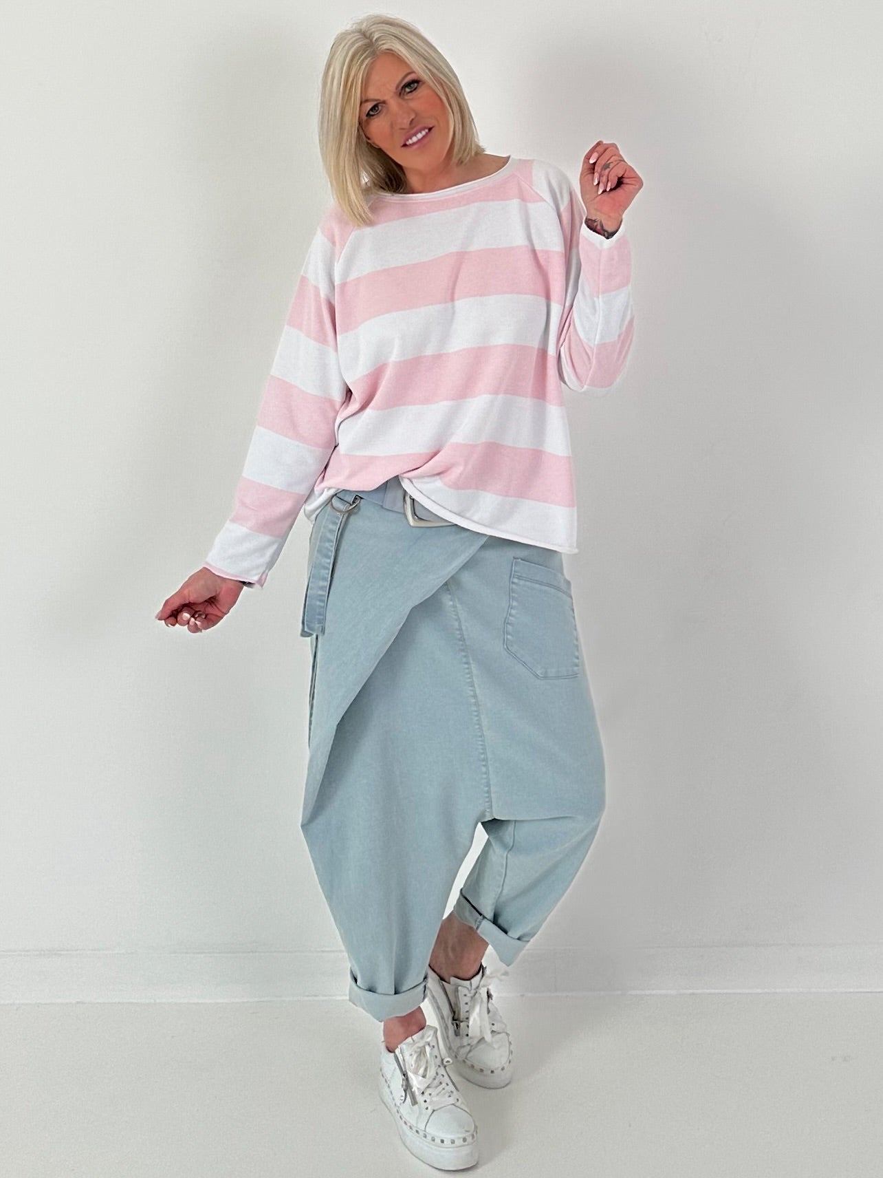 Sweater mit Blockstreifen - rosa-weiss