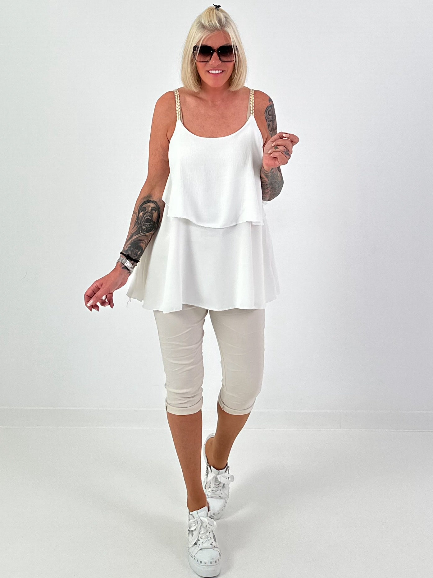 Layered Top with Braided Straps - ecru