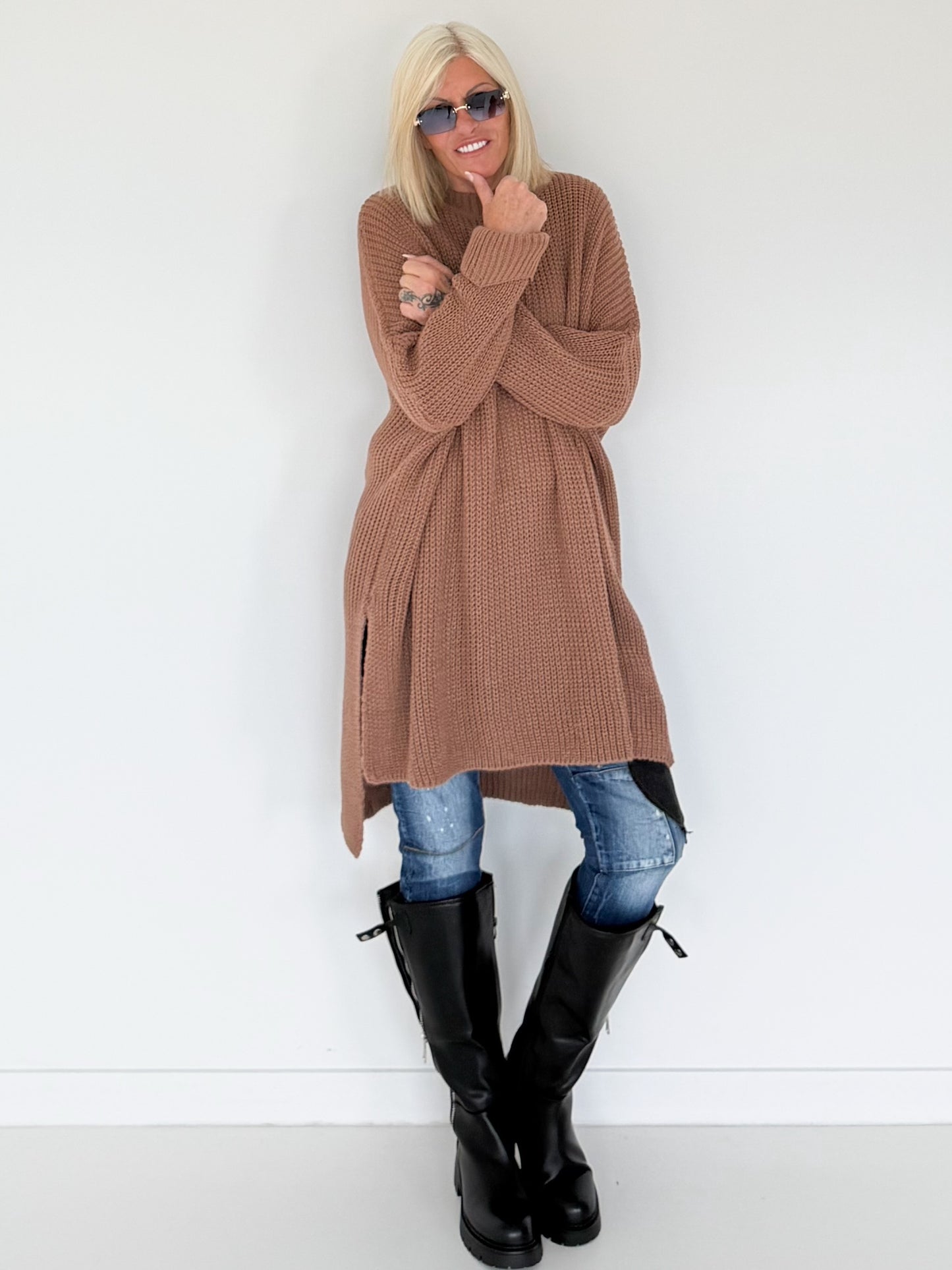 Long Strickpullover - cappuccino