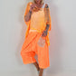 Kurze Leinen Baggy mit Überwurf und Paillettendetails - neonorange