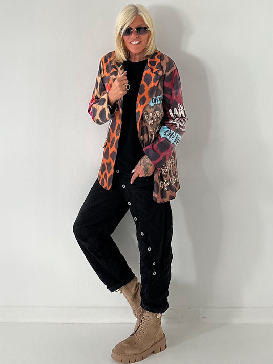 Blazer mit Print und Strasssteinen - leo - mehrfarbig