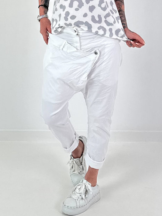 Baggy Hose mit Doppelbund - weiss