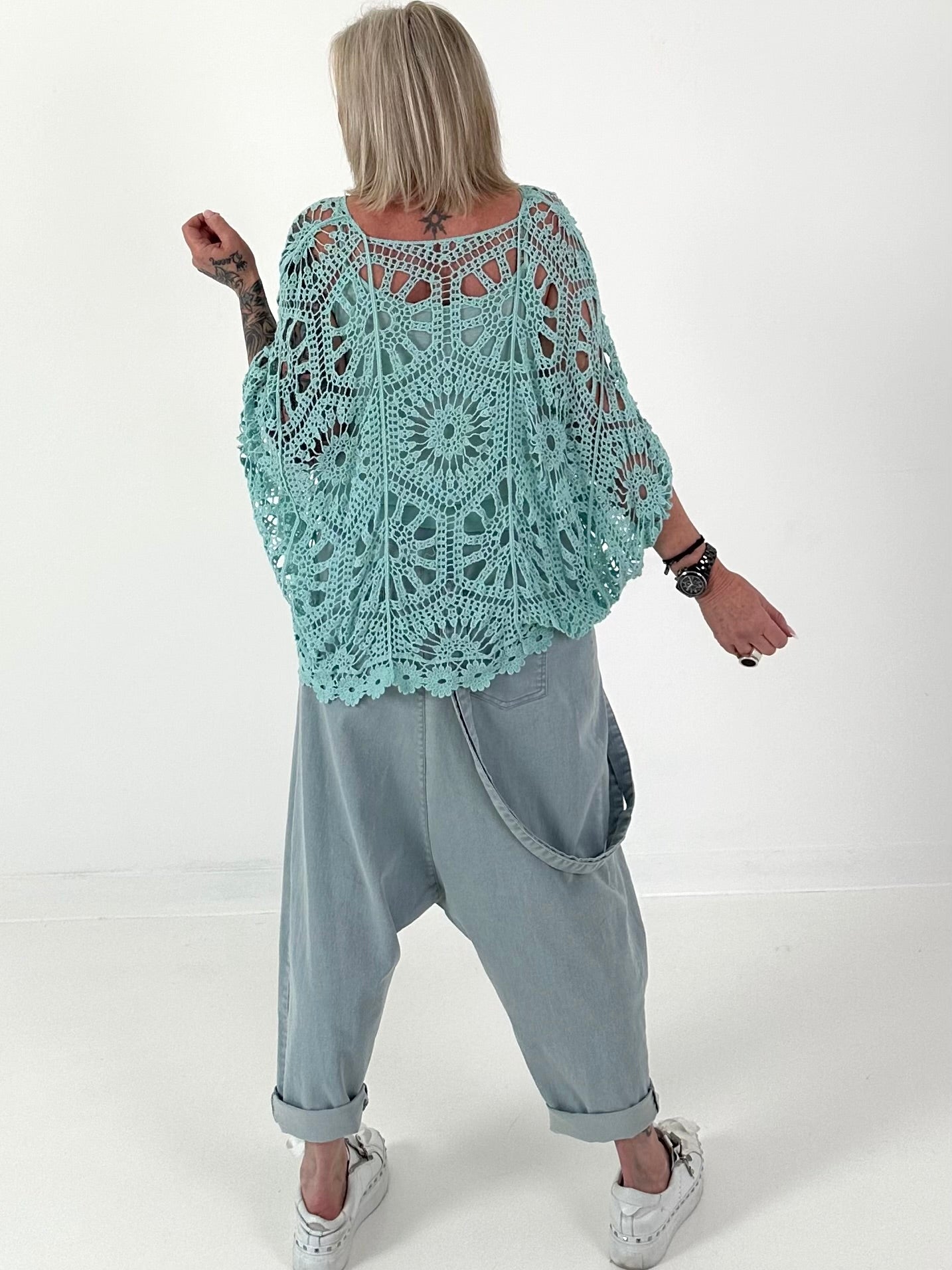 Häkelshirt mit Top - türkis