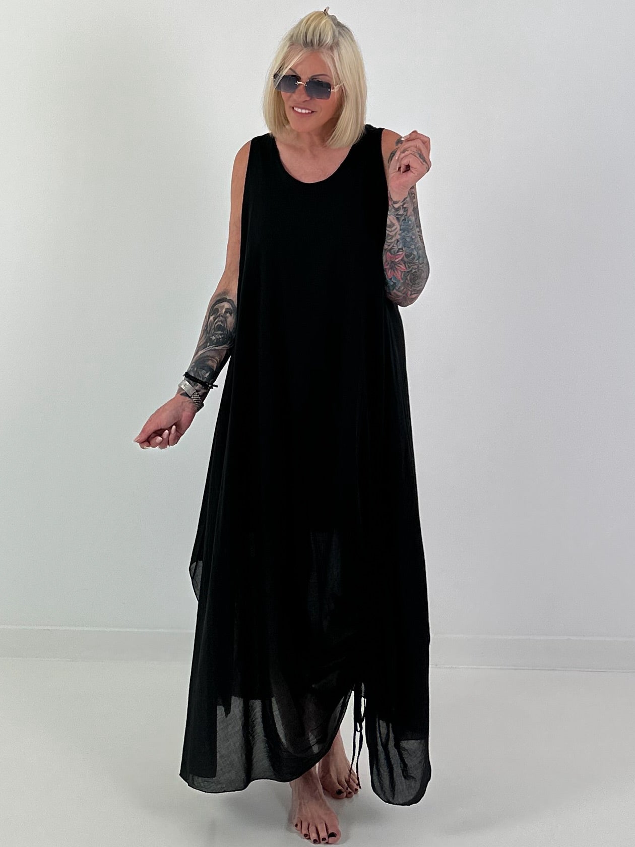 Sommerkleid mit Raff-Detail - schwarz