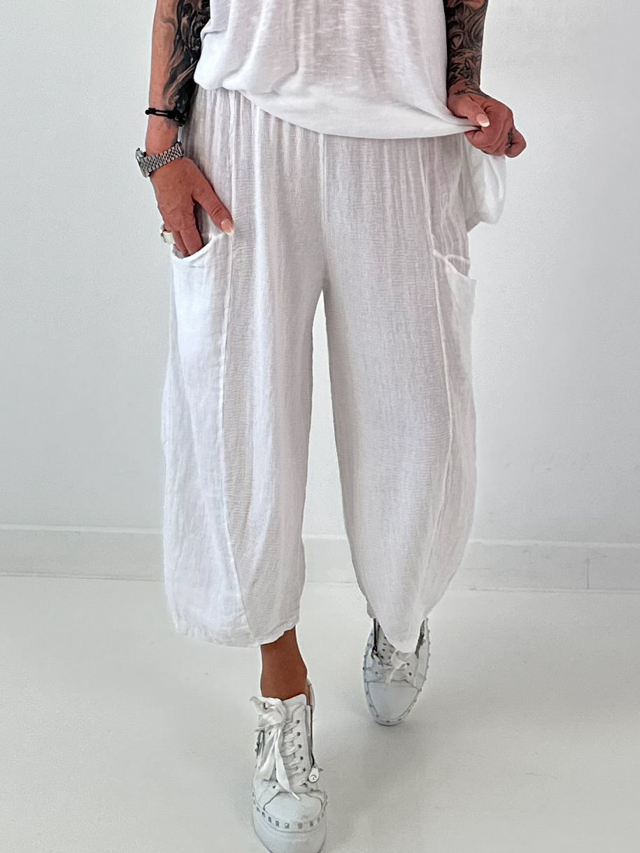 Balloon Linen Trousers with Fringe Details - taupe