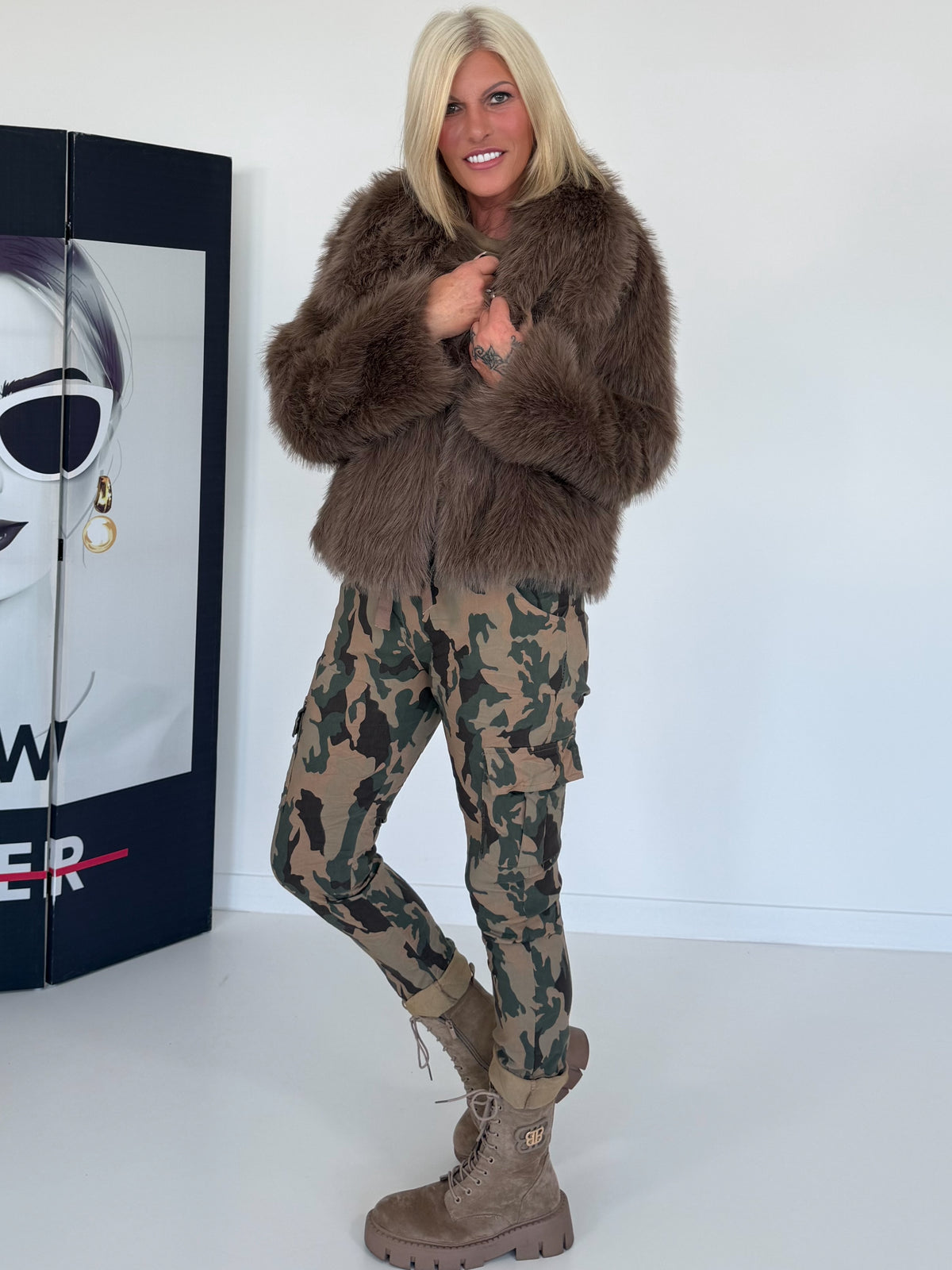 Cargo Hose mit Camouflage-Print - camel-oliv-mehrfarbig