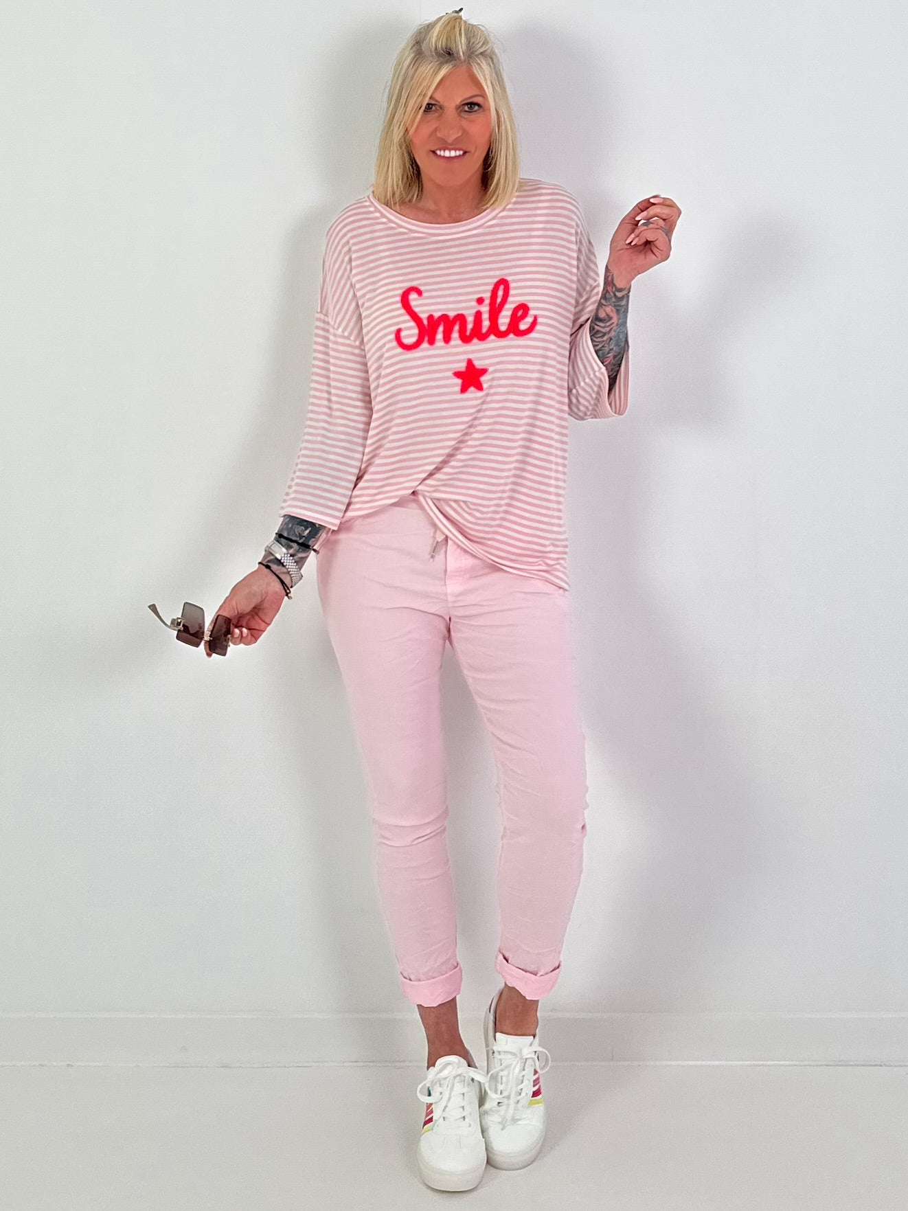 Shirt mit Streifen Smile - rosa-weiss