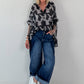 Leichte oversized Bluse mit Muster - schwarz-beige