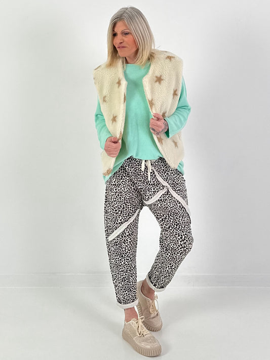 Teddy Weste mit Sternen - creme-beige