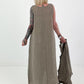 Mouwelose linnen jurk met haakwerk - taupe