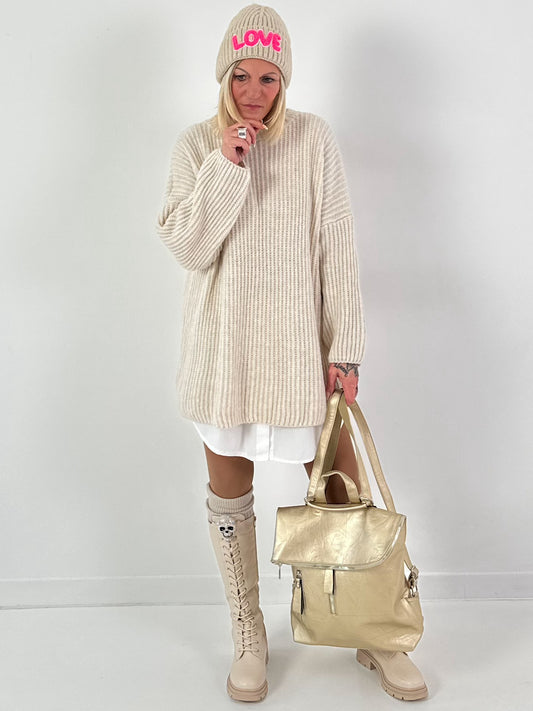Longpullover Modell "Rib Relaxe" - beige ( lieferbar ab ca. 22.11.25)