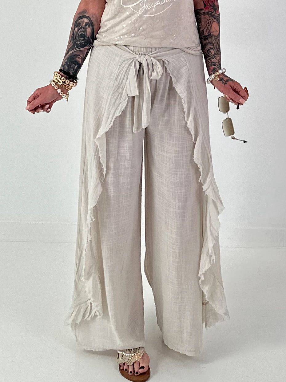 Weite Hose mit Bindevolant - beige