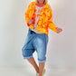 Jeansjacke in Destroyed Optik - neonorange