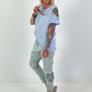 Linen Shirt with Cut-Out - light blue