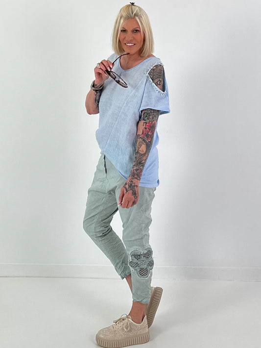 Linnen overhemd met cut-out - lichtblauw