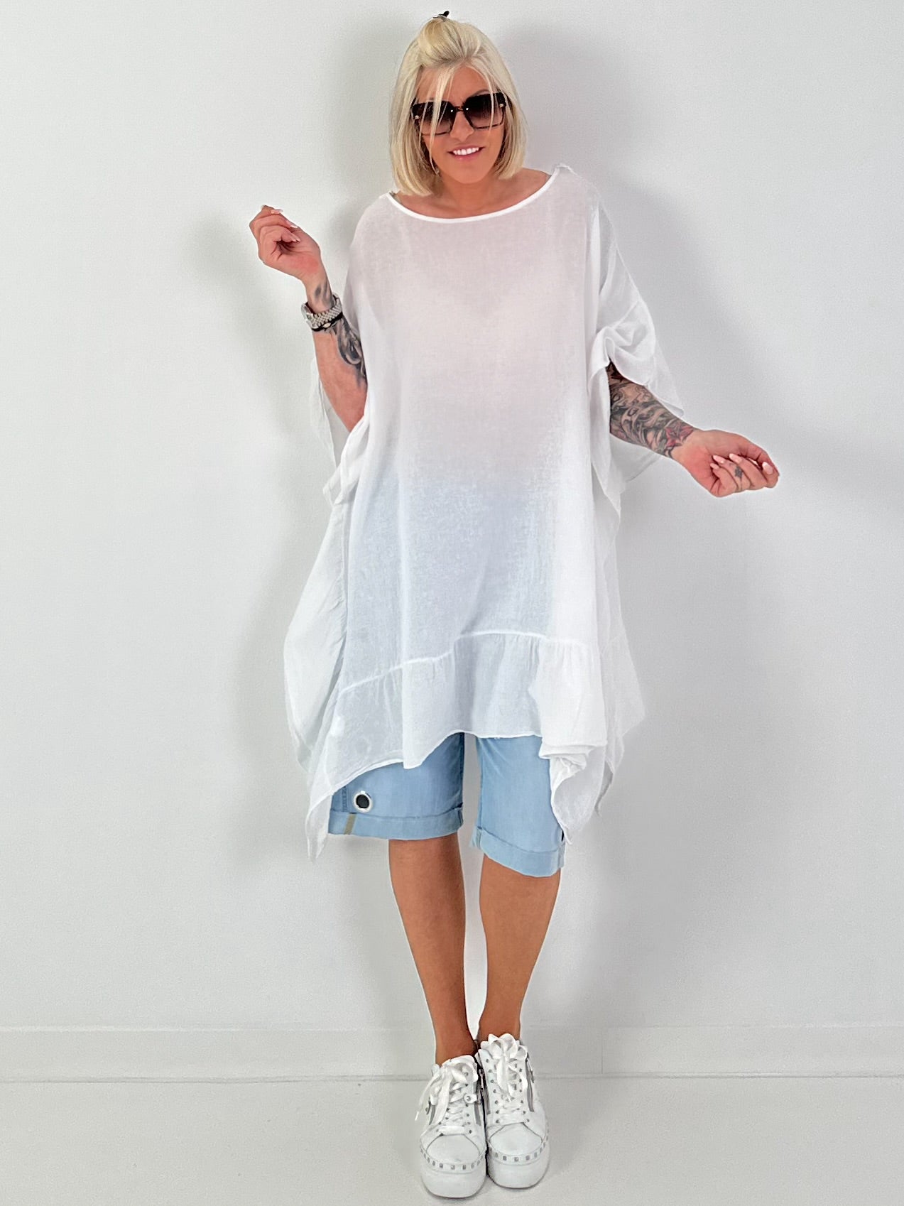 Tunic/Dress with Crocheted Back - White
