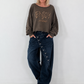 Sweater mit Linksnähten und Print - mokka