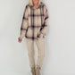 Plaid hooded shacket - beige-bordeaux-multicolored
