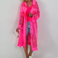 Jeansmantel mit floralem Netzeinsatz - neonpink