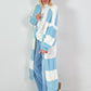 Maxi gebreide jas model "Soft Stripe" - blauw en wit