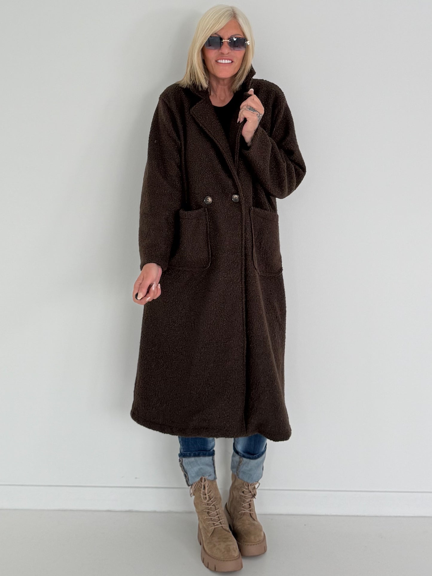 Weicher Bouclé Mantel - mokka