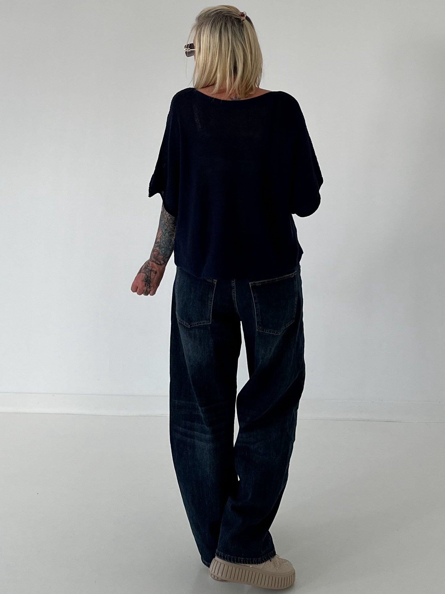Lightweight half-sleeve sweater - navy
