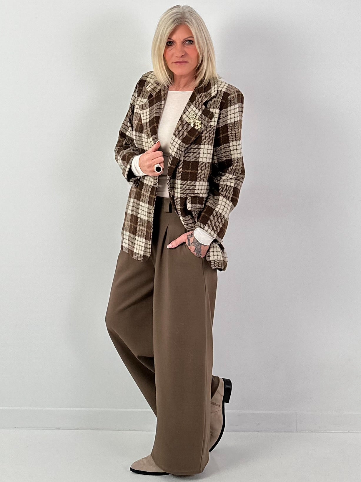 Geruit wollen blazer, model "Royal Check" - chocolade-veelkleurig