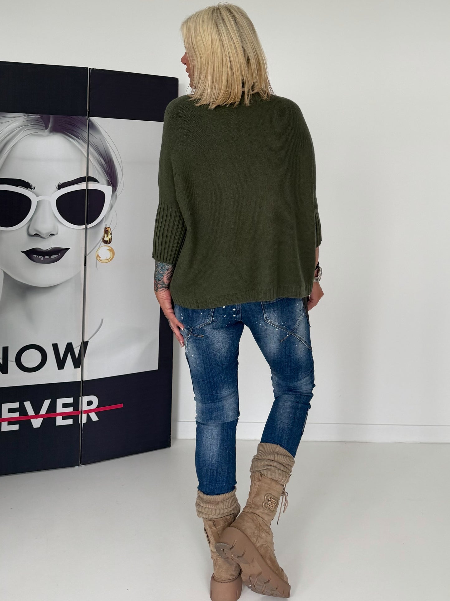 Strickpullover mit Turtleneck - oliv