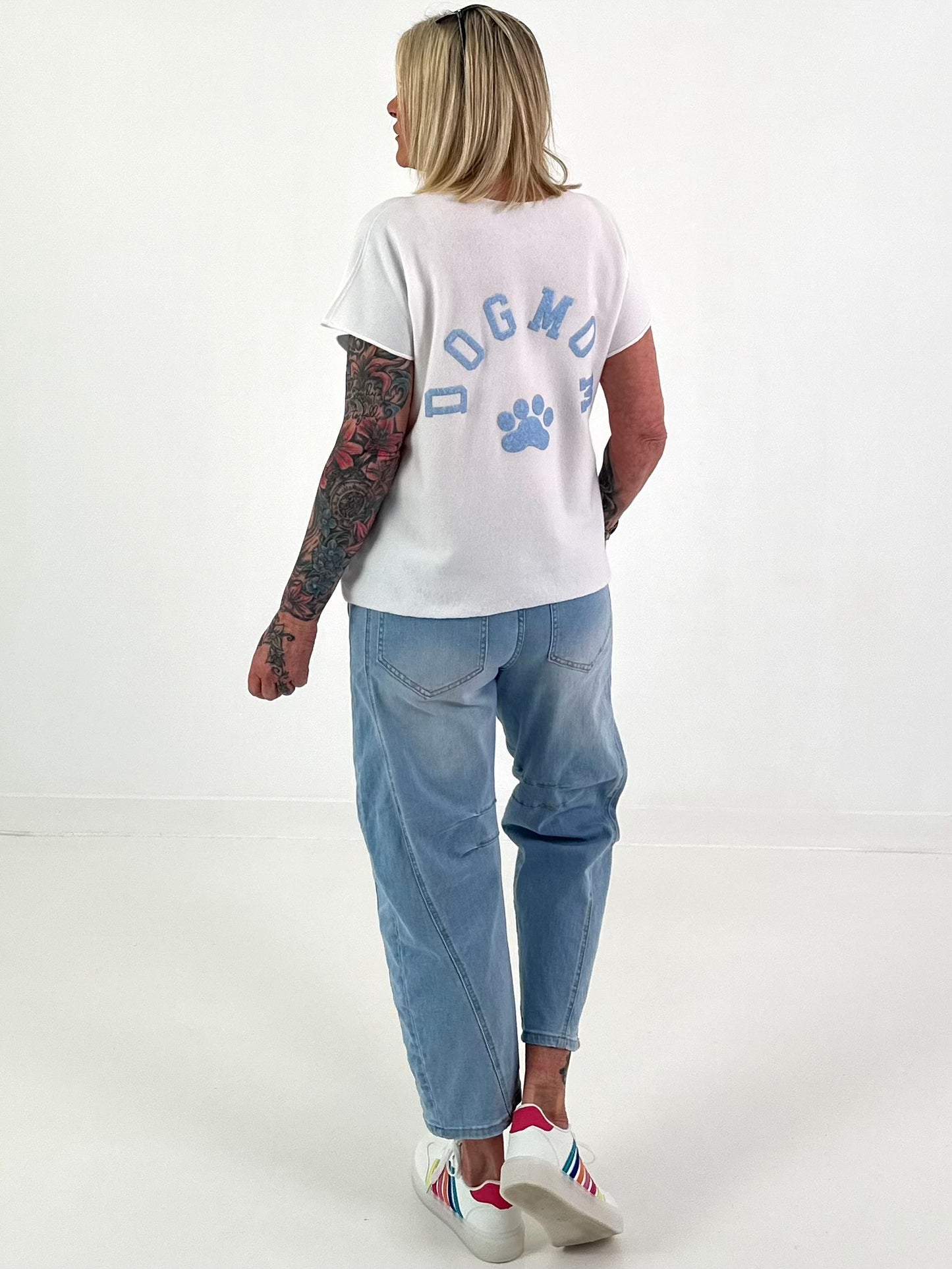 Fine Knit Dog Mom Shirt - white