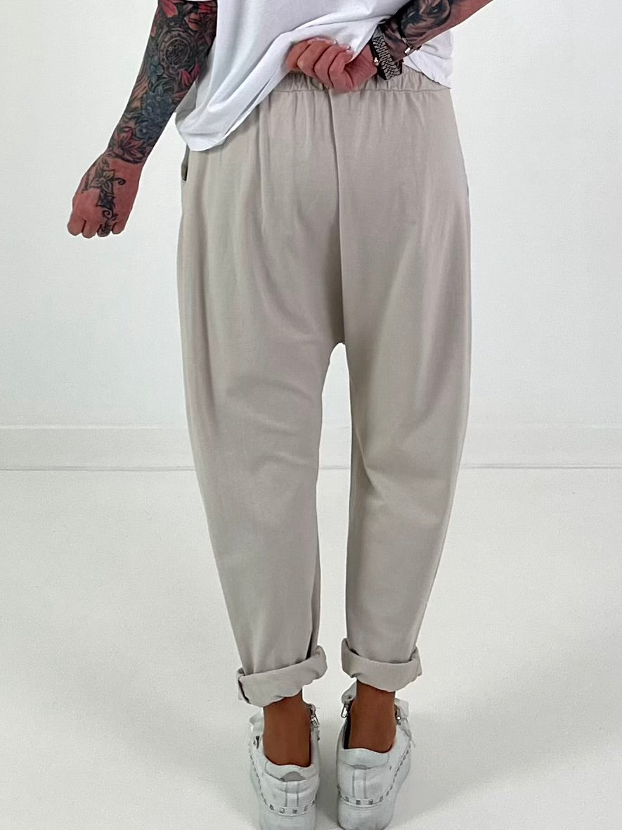 Baggy pants with decorative scarf - beige