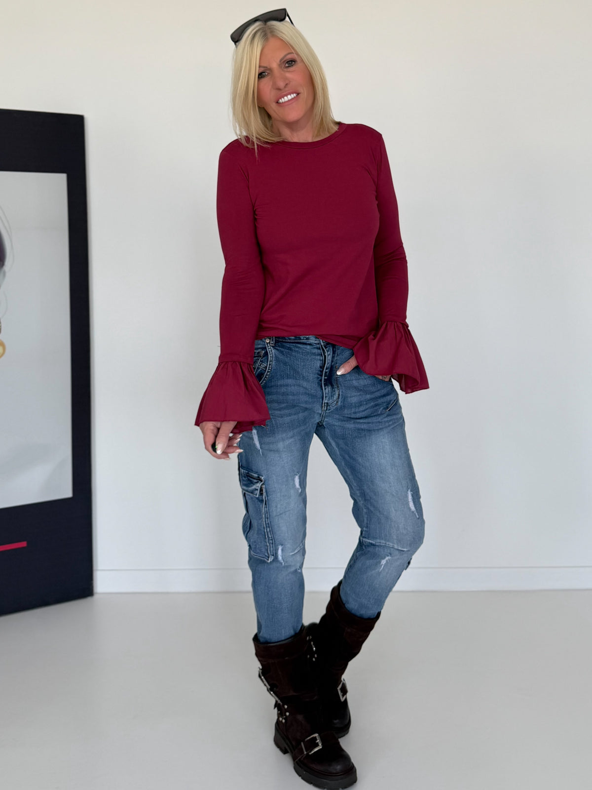 Shirt mit Trompetenärmelchen - burgundi