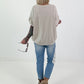Linen shirt with crocheted floral appliqués - beige