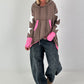 Lässiger Long Hoodie mit Daumenloch und trendigen Sternenelementen - taupe