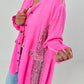 Oversized Linen Military Blazer - neon pink
