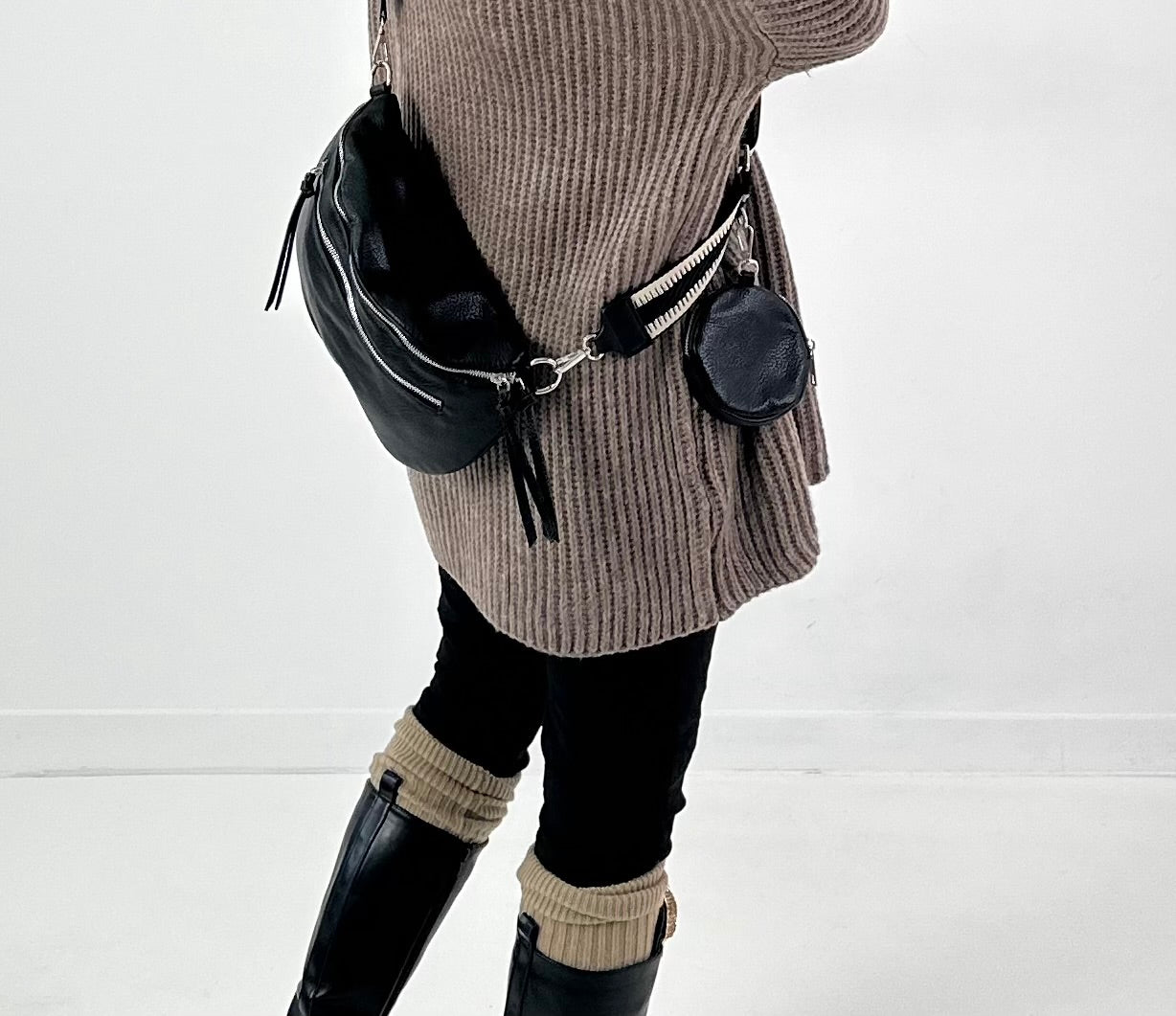 Crossbody bag in leather look, model "The Edit Bag" - black