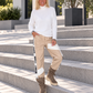 Hose im Materialmix City Statement - beige