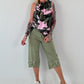 Striped top with ruffled collar - taupe-dark brown
