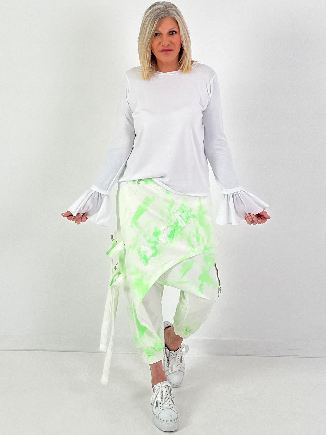 Batik-Baggy Amour - weiss-neongrün